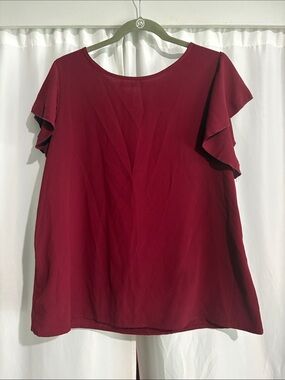 SHEIN Burgundy Ruffle Sleeve Scoop Neck Blouse